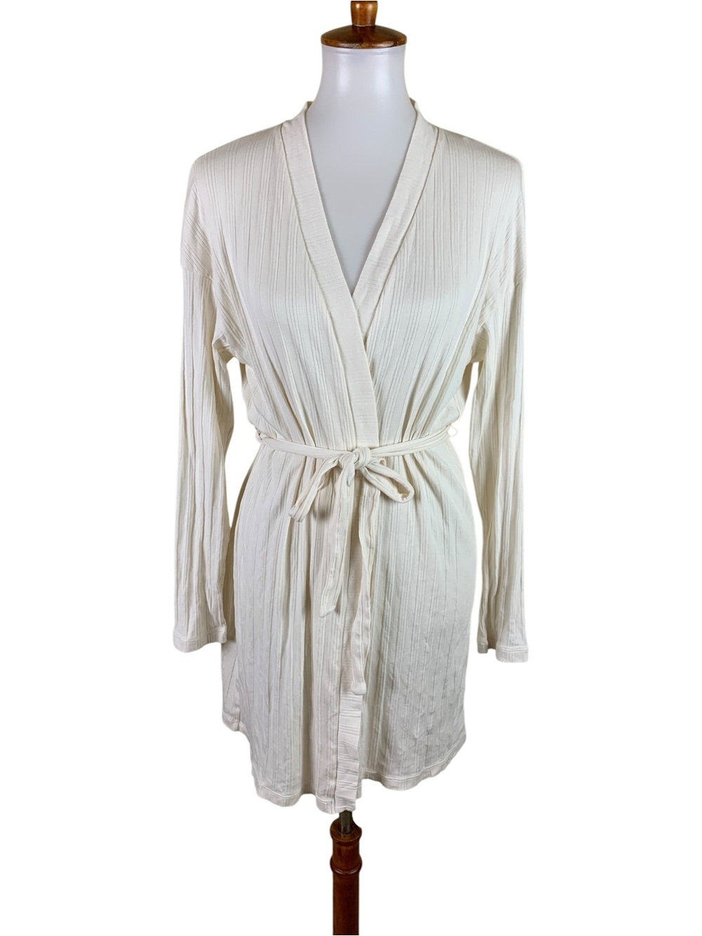 NEIWAI Ivory Ribbed Knit Wrap Robe Lounge Cardigan Minimalist Cozy Softcore L
